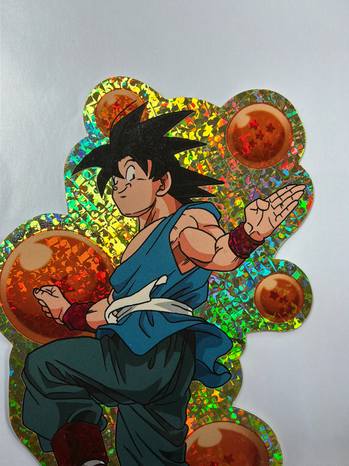 ⚡️ Vintage 2000 Dragon Ball Z Goku 7" Prism Foil Gold Glitter Sticker Rare GE DBZ⚡️