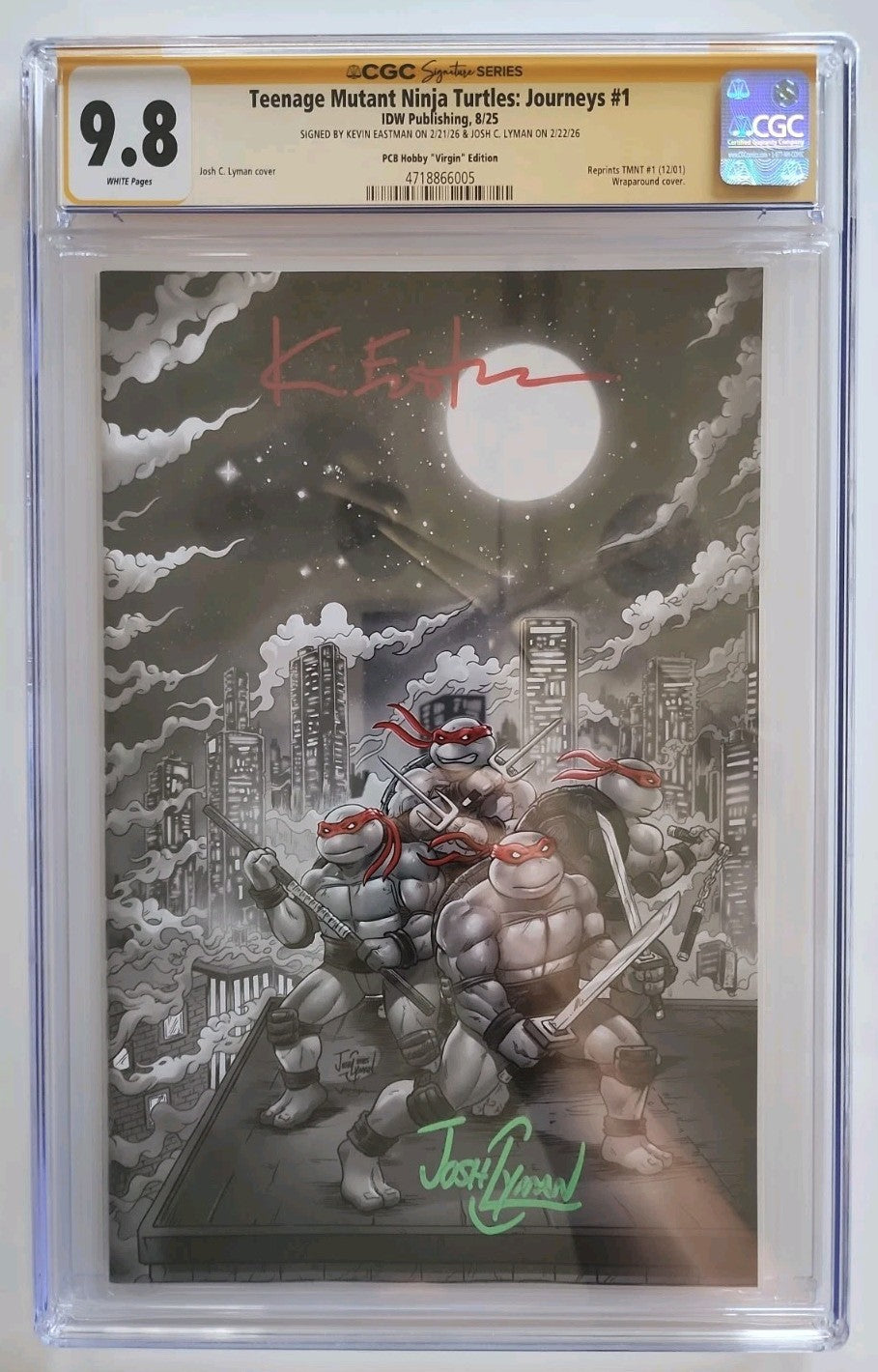 TMNT  JOURNEYS #1 VIRGIN B&W  Signed By Kevin Eastman And Josh Lyman 9.8 CGC