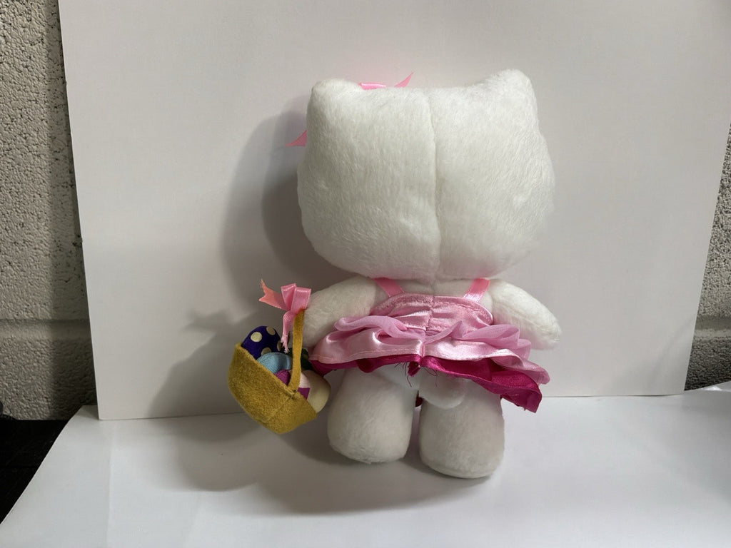 Hello Kitty Nakajima Sanrio Plush Cat Pink Satin Easter Basket w eggs inside 7"