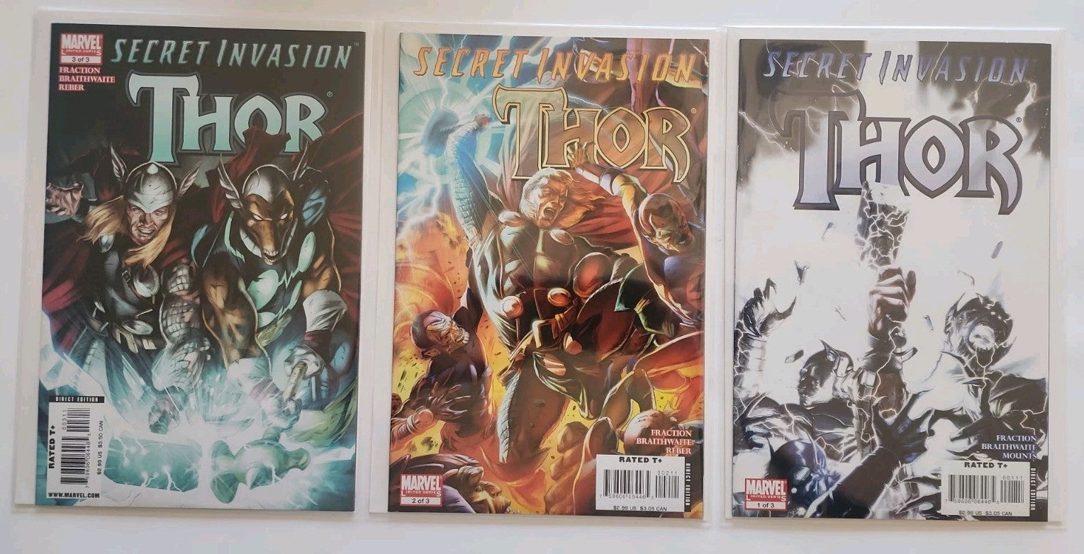 Secret Invasion Thor Lot 1 2 3 Near Mint Nm 2008 Marvel Comics Rn-1