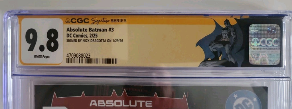 CGC 9.8 Absolute Batman #3 cover "A" 1st Printing Sigbed Dragotta. Batman Label