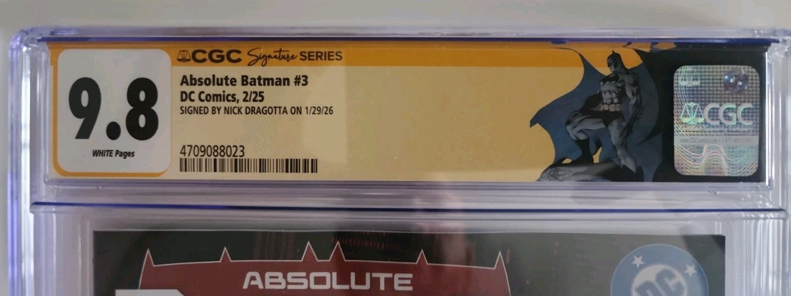 CGC 9.8 Absolute Batman #3 cover "A" 1st Printing Sigbed Dragotta. Batman Label