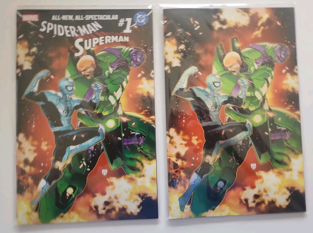 🔥 SPIDER-MAN SUPERMAN #1 RB SILVA 616 Trade & Virgin Foil Eb-1
