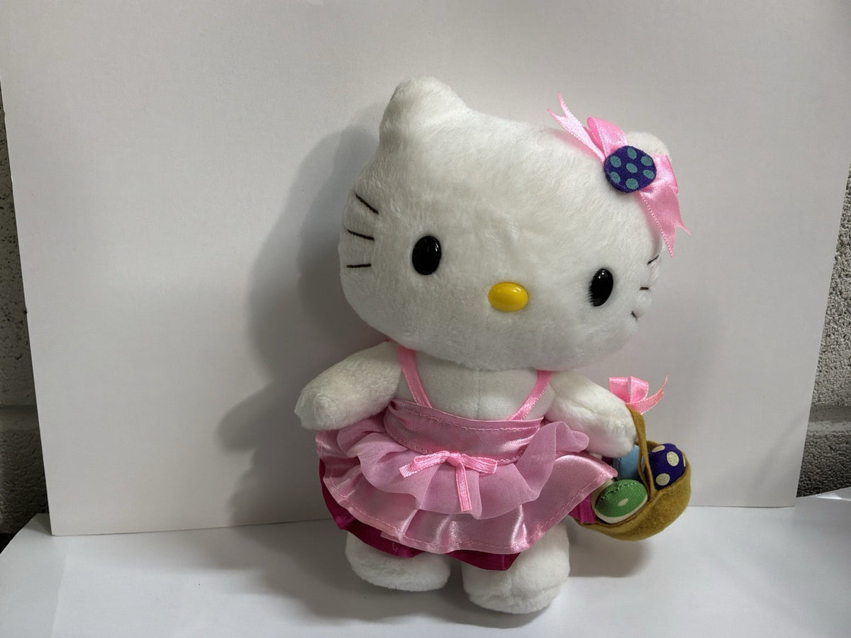 Hello Kitty Nakajima Sanrio Plush Cat Pink Satin Easter Basket w eggs inside 7"