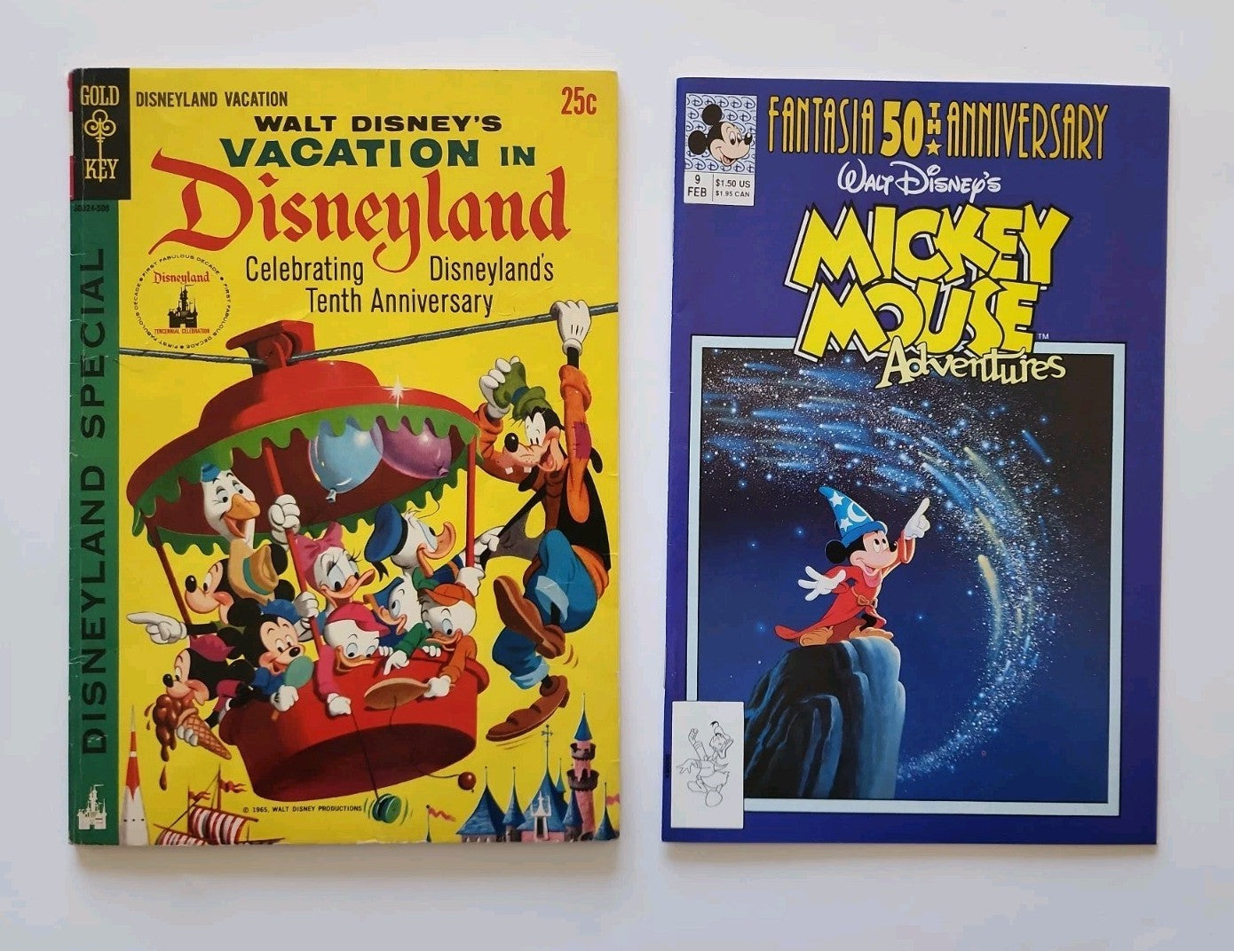  Disney's Vacation in Disneyland #1; 10th Ann Gold Key Mickeys Fantasia 50th Eb1