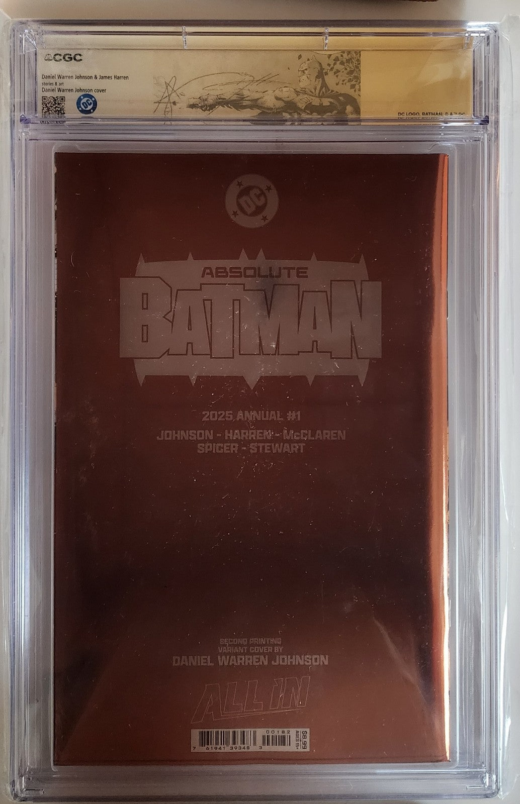 Absolute Batman 2025 Annual #1 2nd Print Foil -  Signed Dragotta/DWJ - CGC 9.8