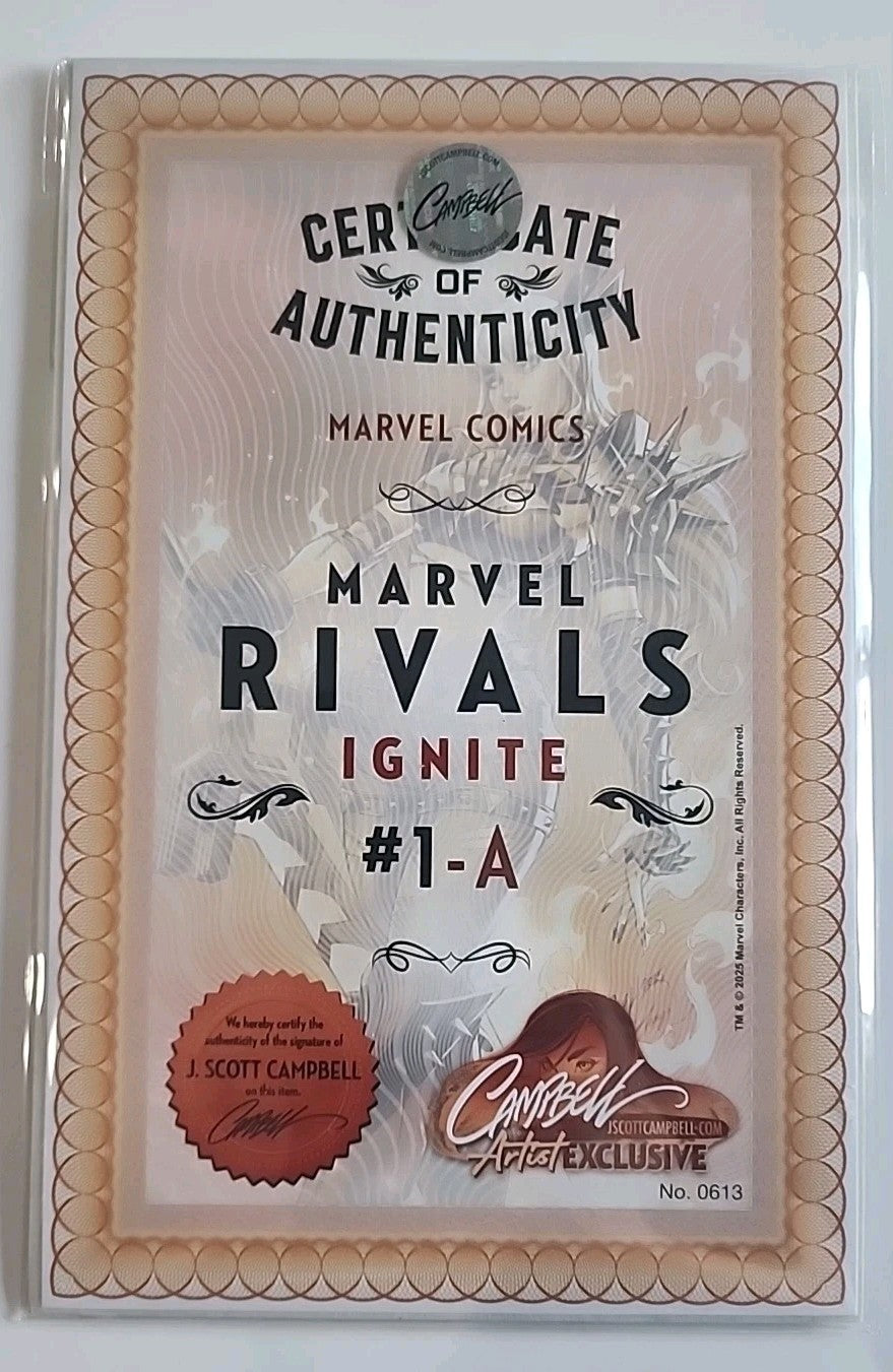 Marvel Rivals Ignite #1. NM. 2025 J. Scott Campbell Signed W/COA