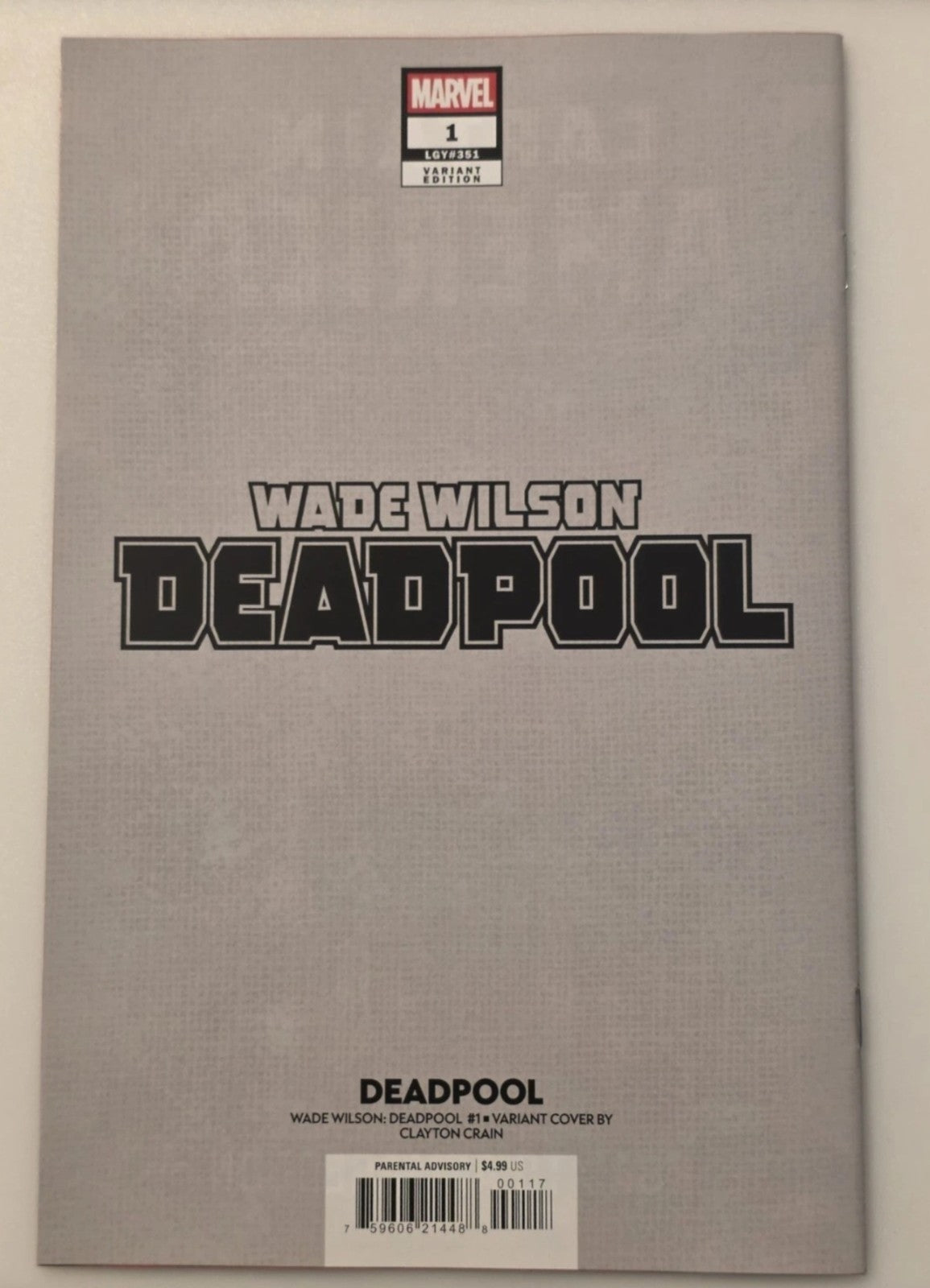 Wade Wilson: Deadpool #1 1:50 Crain Virgin Variant Cover CVR Marvel Comics NM