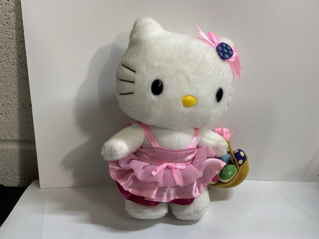 Hello Kitty Nakajima Sanrio Plush Cat Pink Satin Easter Basket w eggs inside 7"