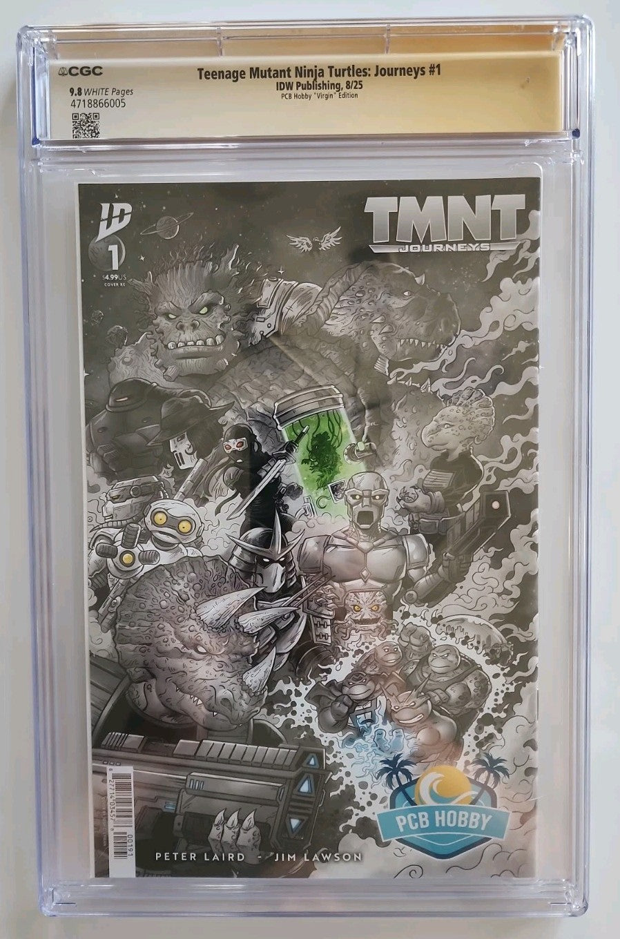 TMNT  JOURNEYS #1 VIRGIN B&W  Signed By Kevin Eastman And Josh Lyman 9.8 CGC