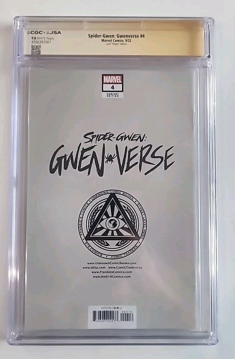 Spider-Gwen: Gwenverse #4 CGC 9.8 Virgin Edition Signed By Greg Land In White 