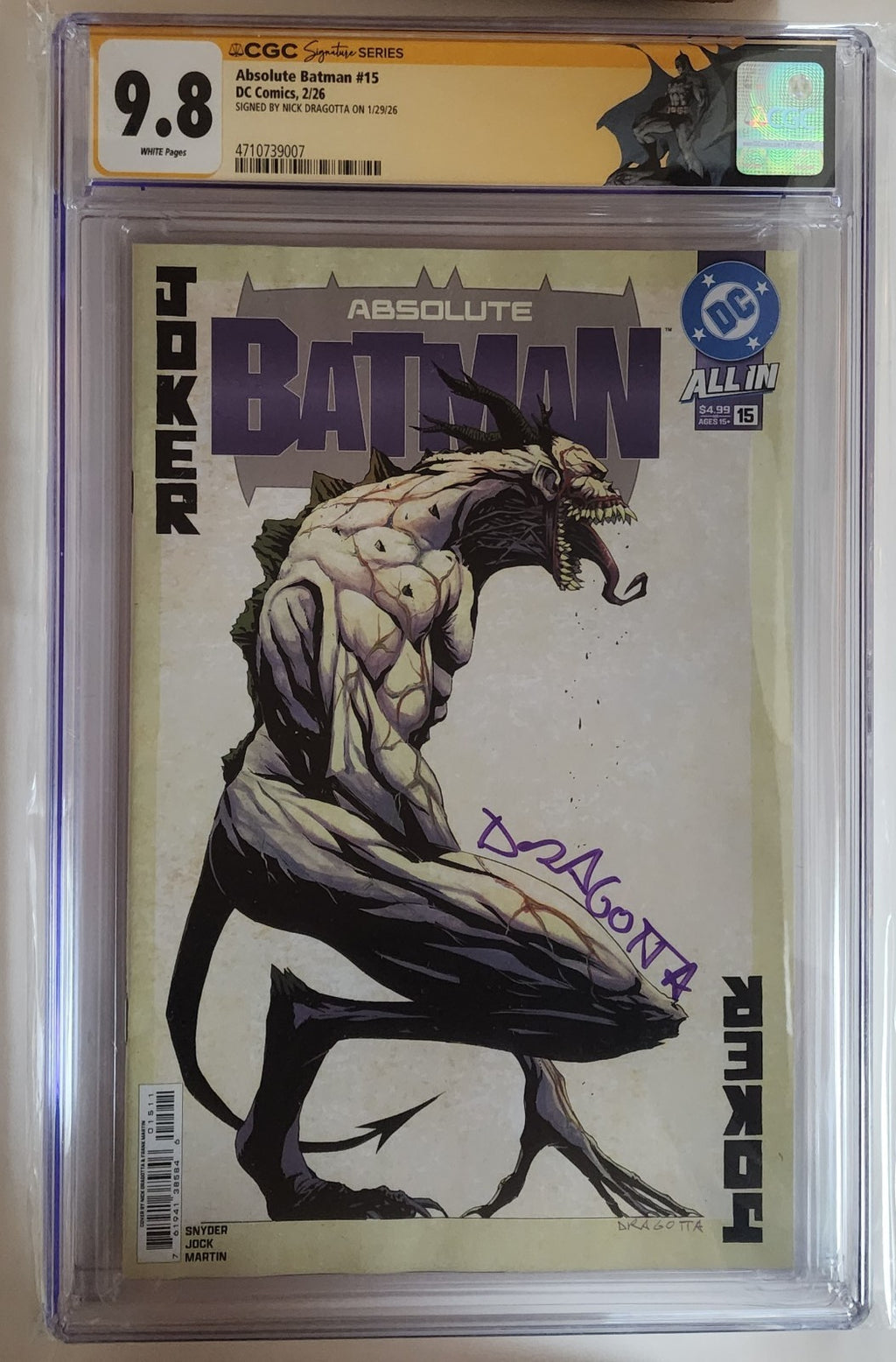 Absolute Batman #15 CGC 9.8 SIGNED Nick Dragotta JSA 1st Full ABSOLUTE JOKER A