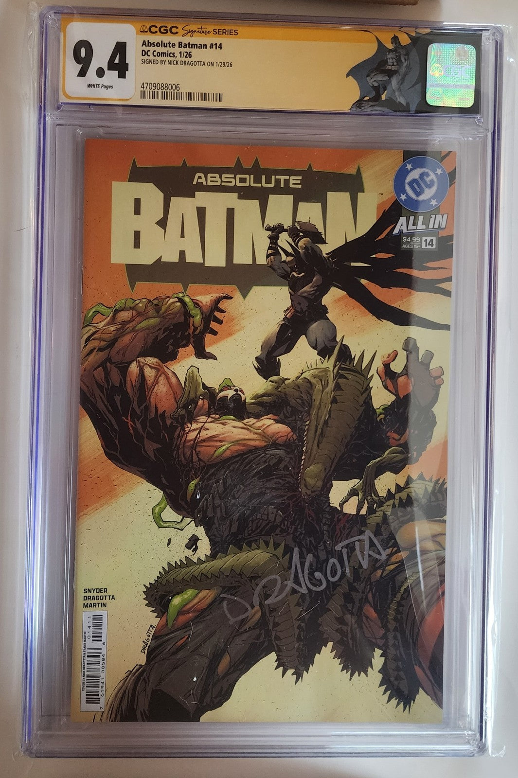 CGC 9.4 Absolute Batman #14 cover "A" 1st Printing Signed By Dragotta