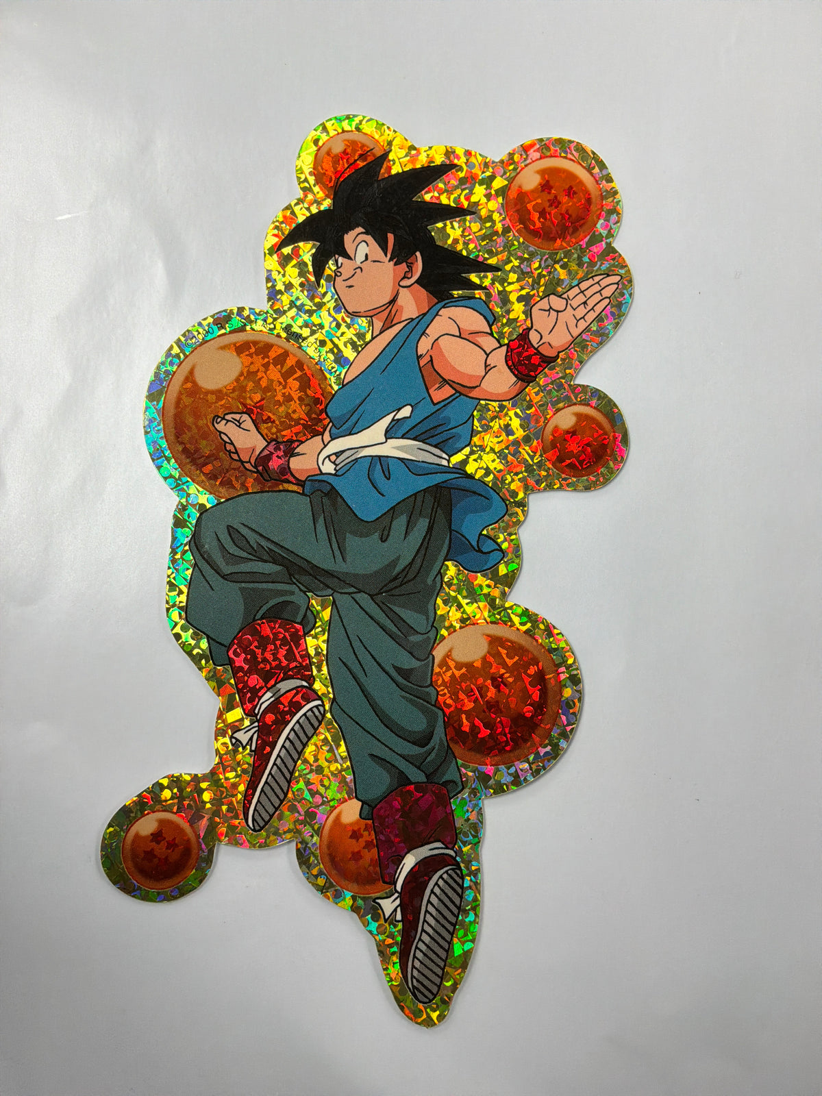 ⚡️ Vintage 2000 Dragon Ball Z Goku 7" Prism Foil Gold Glitter Sticker Rare GE DBZ⚡️