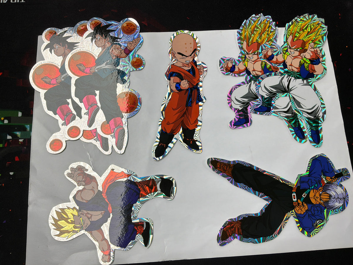 ✨ RARE VINTAGE YEAR 2000 DRAGON BALL Z JUMBO PRISM STICKER LOT (7 PIECES) ✨